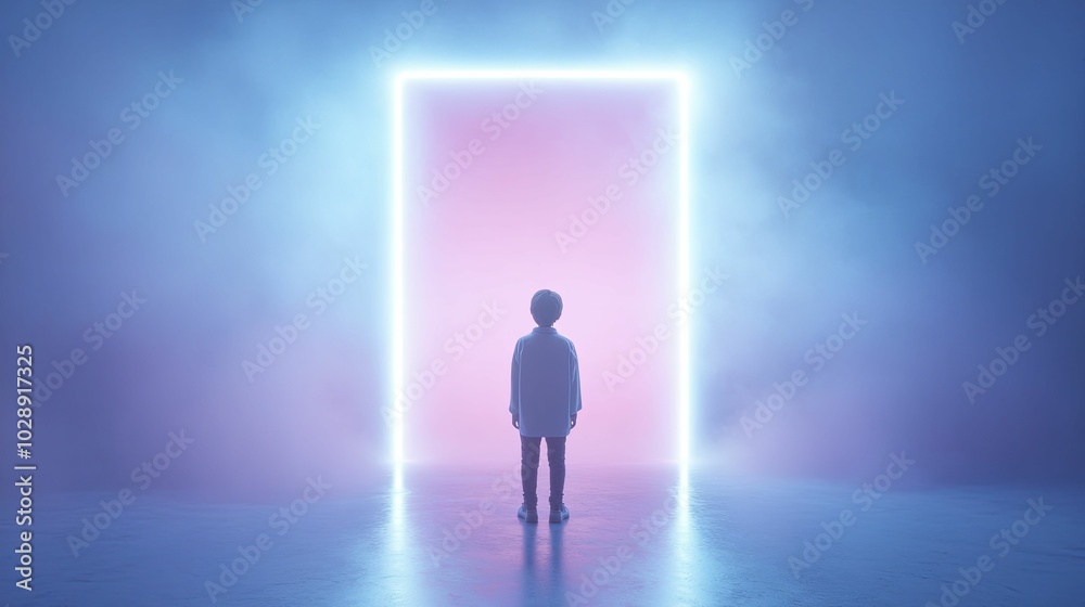 Silhouetted figures standing before a radiant light source, evoking a sense of wonder and mystery in a vibrant, dreamlike atmosphere. Silhouetted figures standing before a radiant light source, evoking a sense of wonder and mystery in a vibrant, dreamlike atmosphere.
