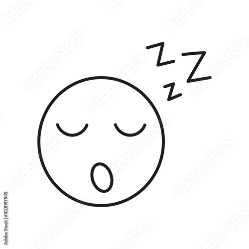 Sleeping Face with ZZZ Line Icon. Peaceful Rest and Sleepy Expression Outline Symbol. Face with Closed Eyes and ZZZ Sign, Nap Concept. Editable Stroke. Isolated Vector Illustration