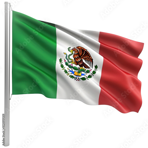 Waving mexican flag isolated on a transparent background. photo