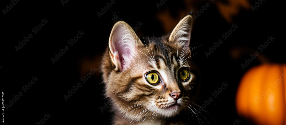 Obraz premium curious tabby kitten with bright yellow eyes