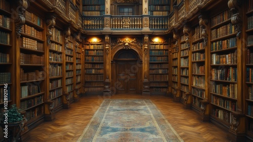 View of a vintage library filled with towering bookshelves and wood floors, inviting exploration and knowledge.