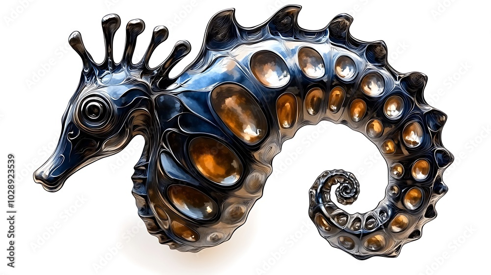 Obraz premium Abstract Metallic Seahorse with Gold Detail D Render
