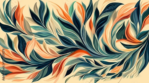 Abstract Floral Pattern in Green and Earth Tones