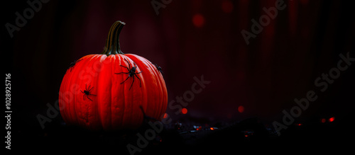 single pumpkin decorated with spiders halloween photo