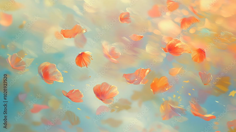 Dreamy illustration of flower petals floating in the Dreamy illustration of flower petals floating in the