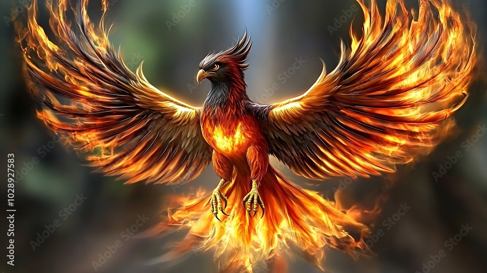 Obraz premium Firebird with Wings Spread in Flames