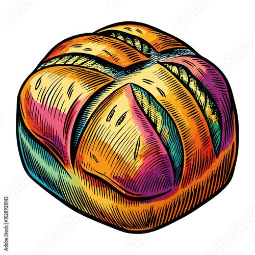 Colorful Rustic Bread Loaf Vector Illustration in Vintage Style