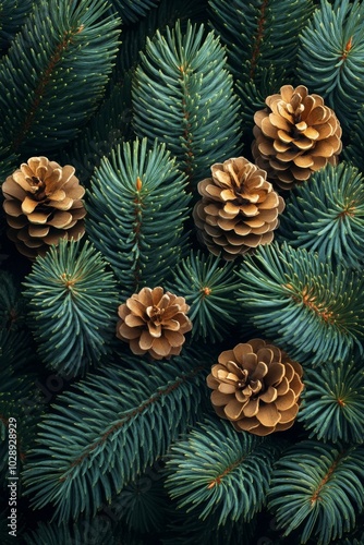 Winter evergreen tree branches create a creative layout for Christmas. Nature Christmas concept.