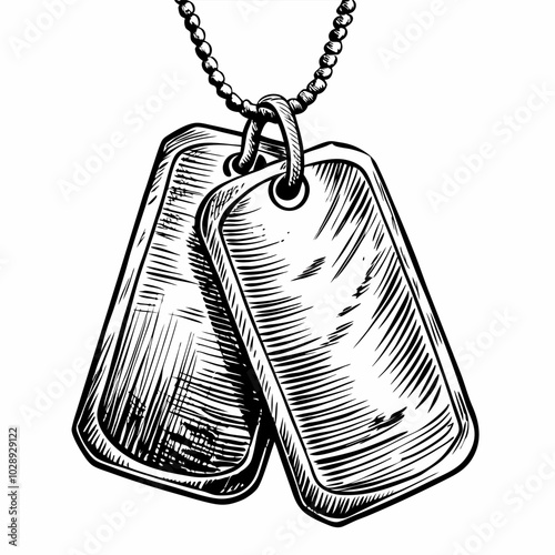 Vintage Military Dog Tags Illustration in Monochrome Style