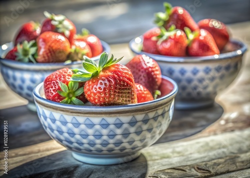 Fresh Strawberries in Red and White Bowls - Tilt-Shift Photography for Food Lovers