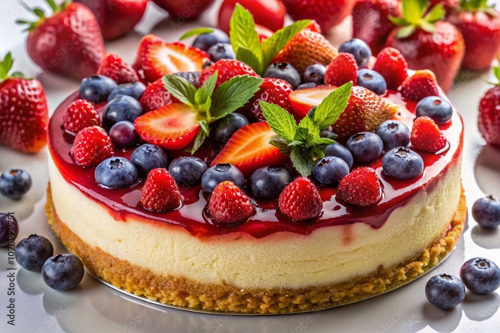 Fresh Strawberry Cheesecake with Berries Isolated on Transparent Background for Dessert Lovers