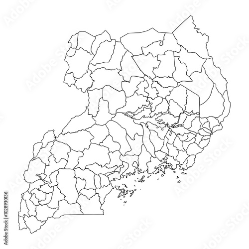 Uganda map with districts. Vector illustration.