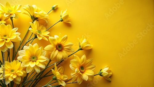 Fresh yellow spring flowers bloom against a vivid yellow background, creating a vibrant contrast that captures attention and enhances architectural