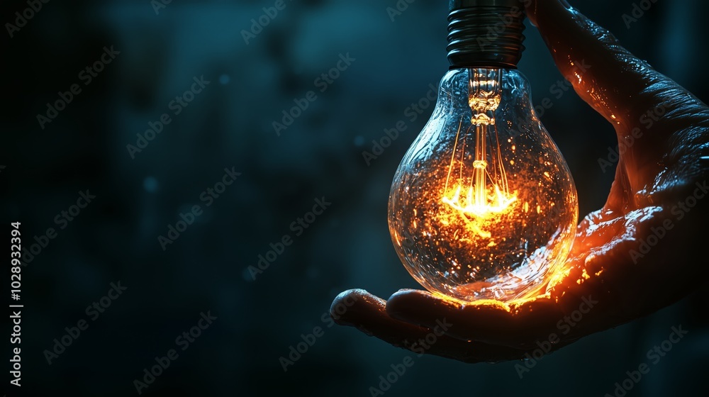 Obraz premium Glowing Lightbulb in Dark Room