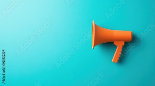 A bold equal pay statement presented on orange paper against a cyan background, featuring an icon of a megaphone, symbolizing the voice for equal rights.