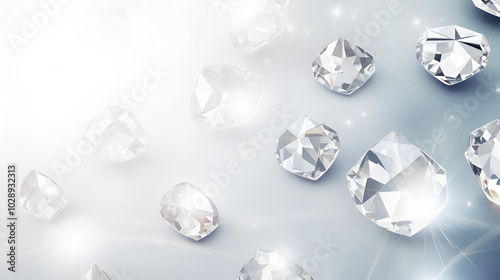 Shiny Crystal Diamond Background with Blue Glitter Sparkle, Elegant Jewel Frame