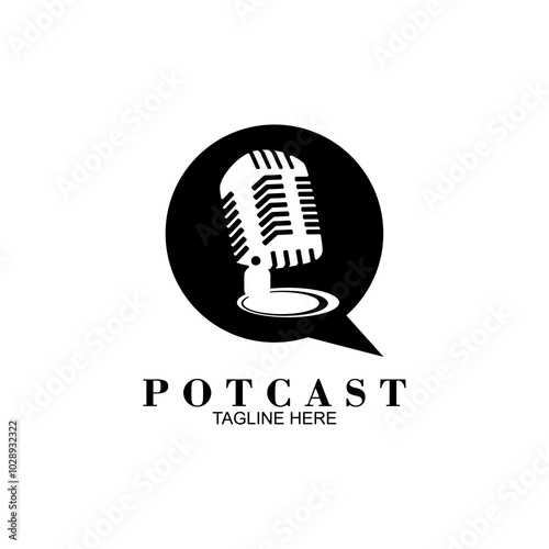 Podcast logo with microphone design. Unique business podcast logo emblem design template.