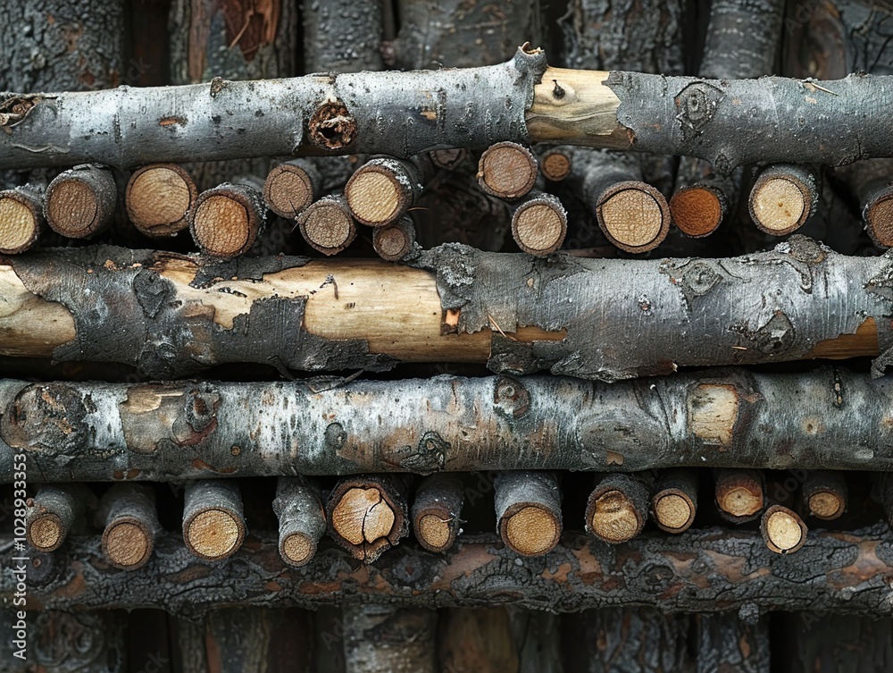 Rustic Wood Texture: Close-up of Weathered Branches Rustic Wood Texture: Close-up of Weathered Branches