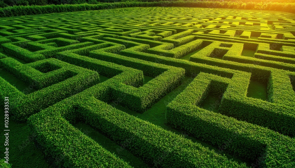 Naklejka premium Lush green maze pattern at sunset