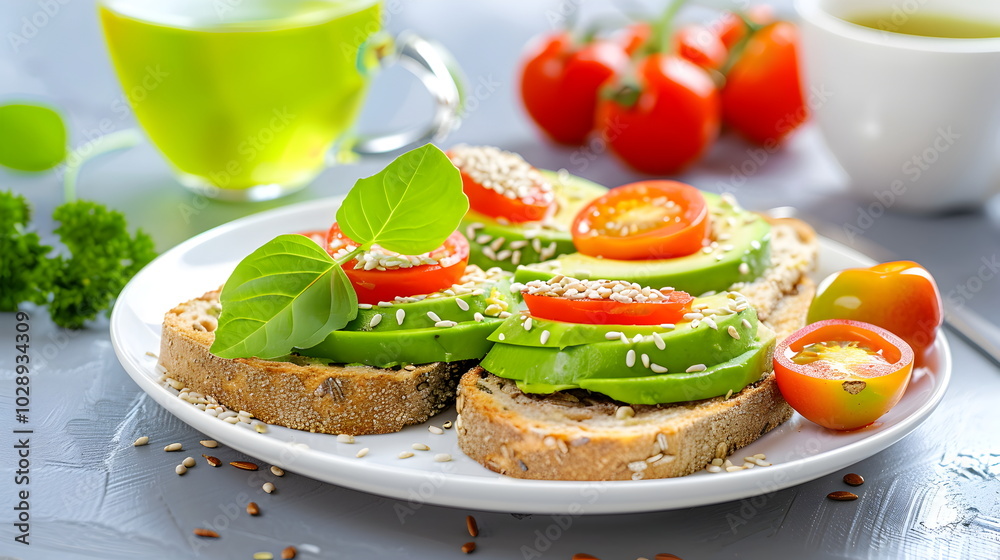 Avocado Toast Delight: Healthy Breakfast with Green Tea Avocado Toast Delight: Healthy Breakfast with Green Tea