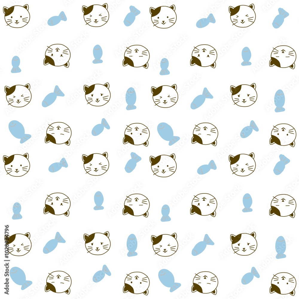 cat and fish pattern design