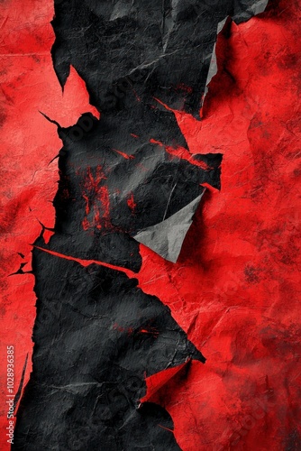 Red and black paper with torn edges as background texture photo