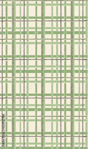  watercolor green and black plaid pattern on cream background.