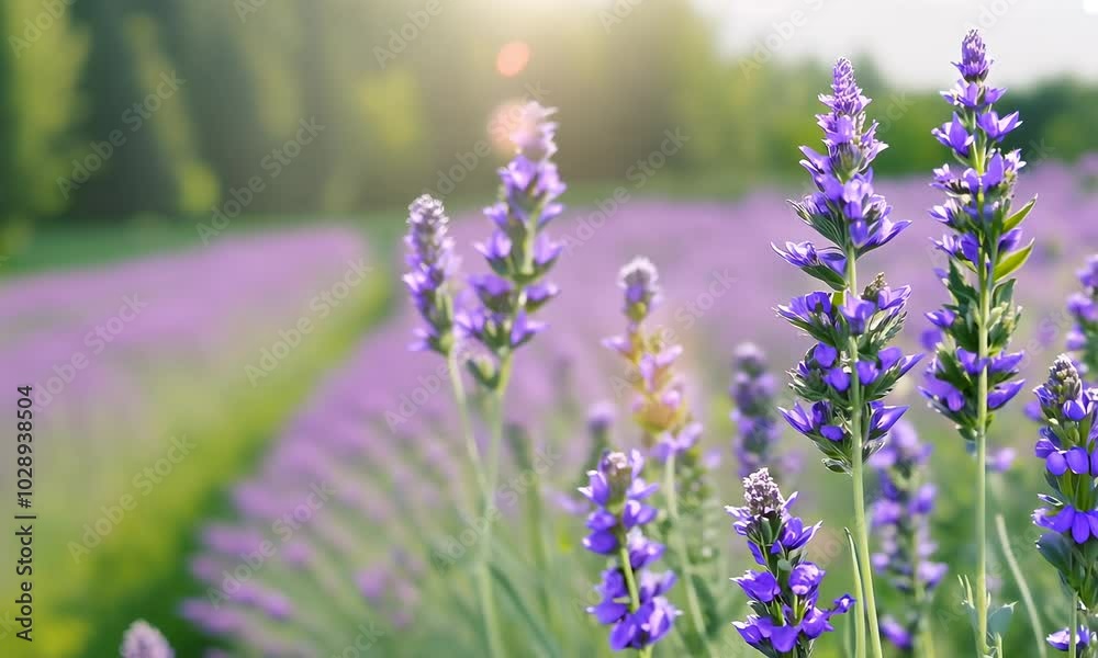 Close up shot of purple lavender flowers in a field. Close up shot of purple lavender flowers in a field.
