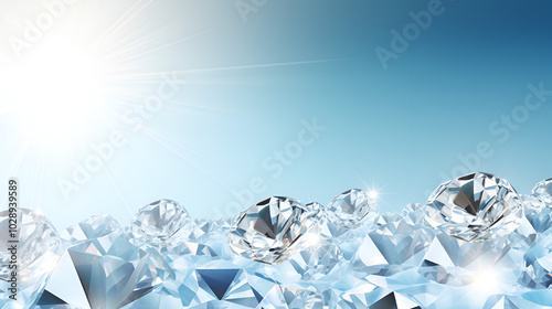 Shiny Crystal Diamonds with Elegant Jewel Frame on Blue Glitter Background