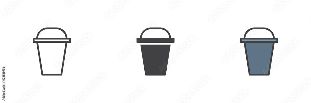 Water bucket different style icon set Water bucket different style icon set
