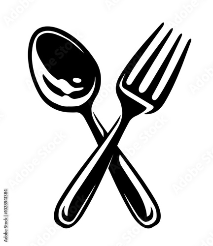 Cutlery tools icon vector. Crossed fork with spoon symbol. Emblem for restaurant or cafe