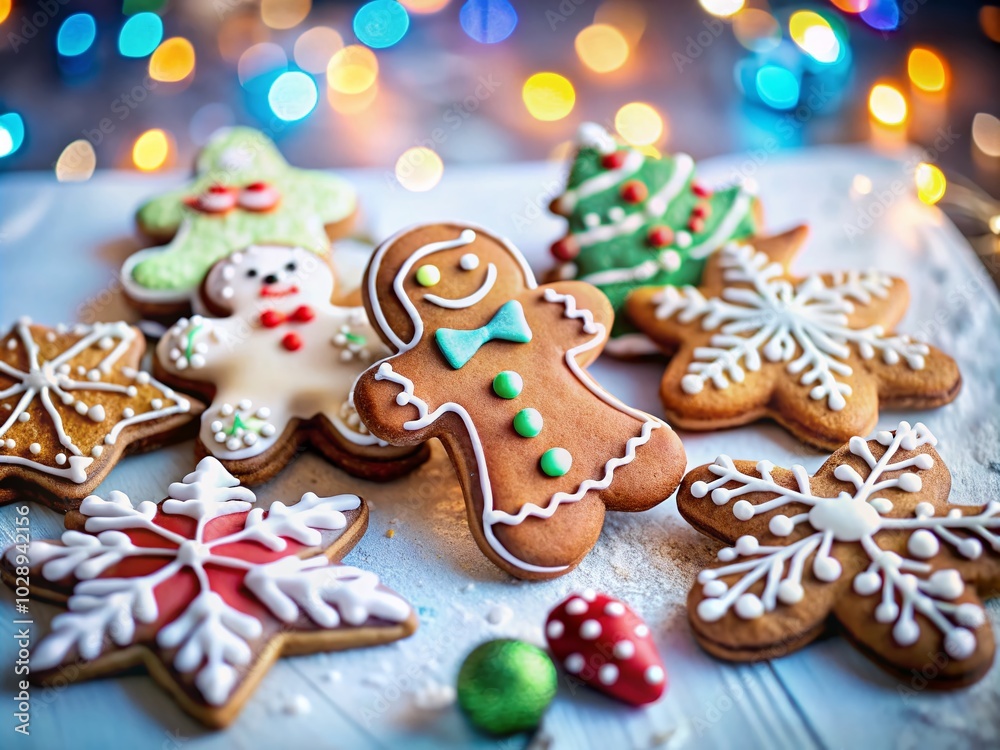 Gingerbread Cookies Vector Illustration with Bokeh Effect for Festive Designs and Backgrounds Gingerbread Cookies Vector Illustration with Bokeh Effect for Festive Designs and Backgrounds