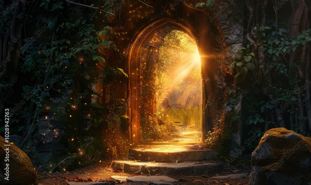 Magical portal shimmering with otherworldly light, doorway to another realm 4K hyperrealistic photo. Magical portal shimmering with otherworldly light, doorway to another realm 4K hyperrealistic photo.