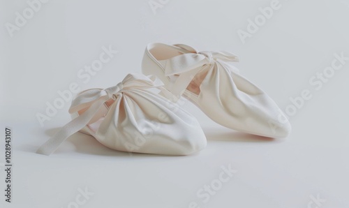 Pair of ballet slippers, white background, 4K hyperrealistic photo