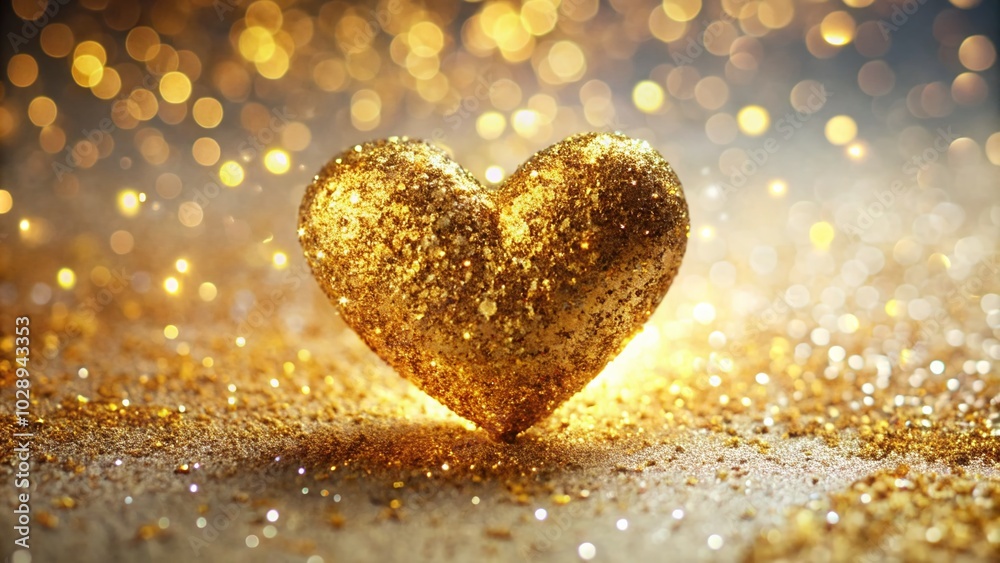 Glittering Gold Heart for Valentine's Day - Macro Photography with Sparkles and Stardust Glittering Gold Heart for Valentine's Day - Macro Photography with Sparkles and Stardust