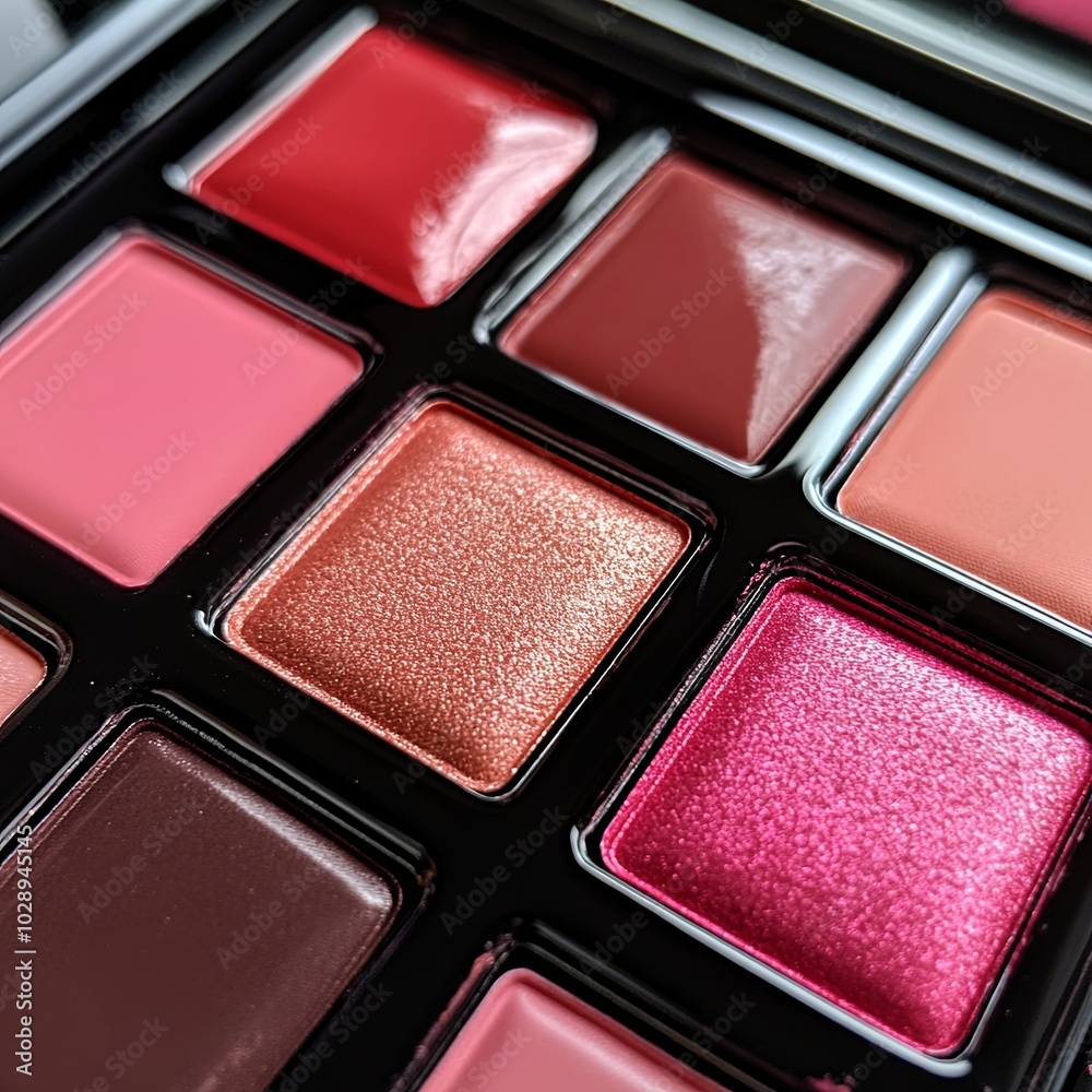 Close-up on a palette of lipstic and lipgloss
