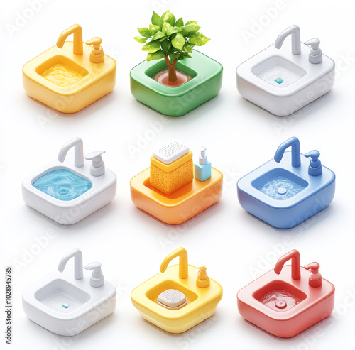 3D Icon Set Featuring Essential Handwashing Items for Global Handwashing Day Awareness Campaign