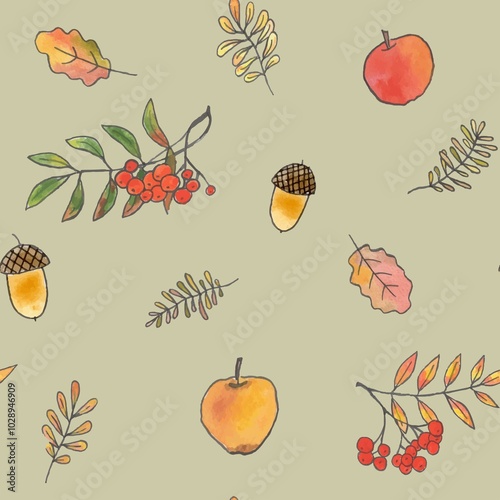 Seamless watercolor pattern. Hand drawn elements