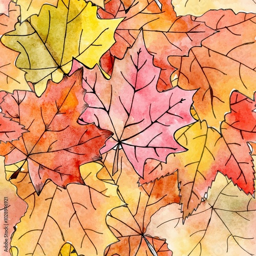 Seamless watercolor pattern. Hand drawn elements