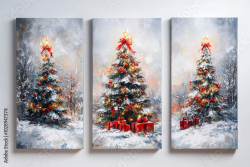 Oil paintings artwork, winter Christmas scenic