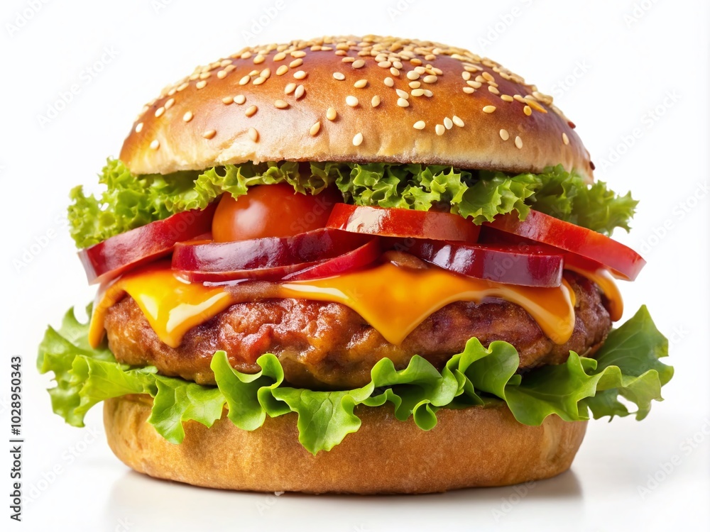 Gourmet Hamburger Isolated on White Background - Delicious Fast Food Photography