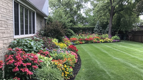 Vibrant Manicured Lawn with Beautiful Flowers