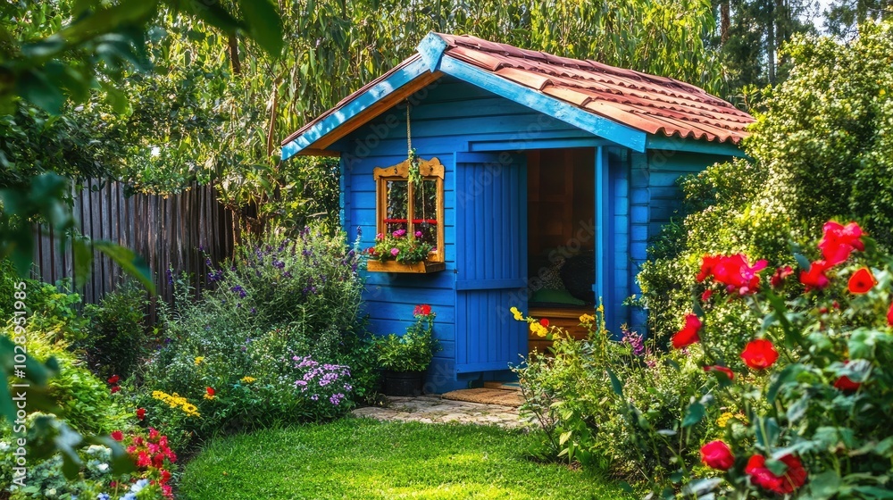 Charming Bright Shed Surrounded by Lush Garden Charming Bright Shed Surrounded by Lush Garden