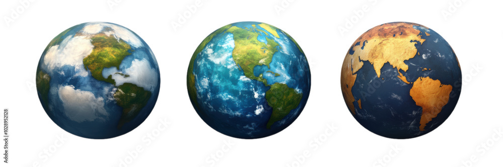 Fototapeta premium 3D Earth Globe Set Continents Oceans and Clouds