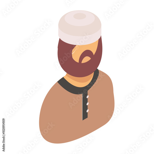 male guardian or wali isometric concept, Bridal or Grooms Father Avatar vector icon design, Muslim marriage Symbol, Islamic wedding customs Sign, Indian subcontinent matrimony stock illustration