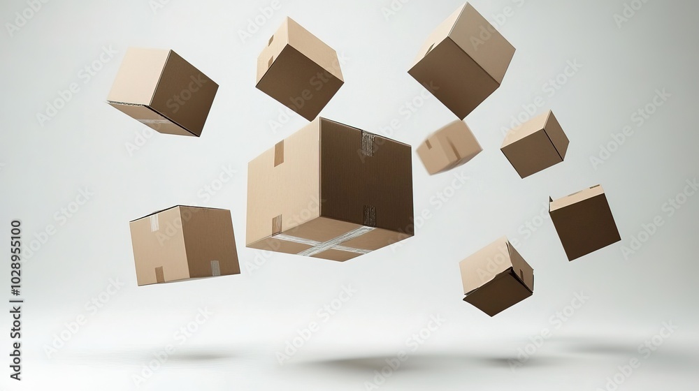 Fototapeta premium Floating cardboard boxes delivery and packaging concepts