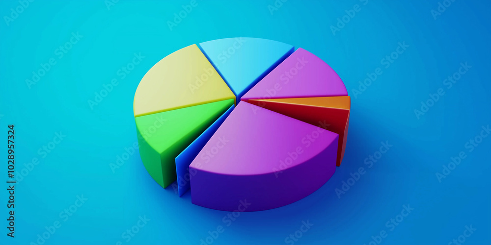Obraz premium Colorful pie chart is lying on a blue background