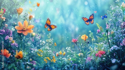 Colorful Butterflies in a Vibrant Garden Setting