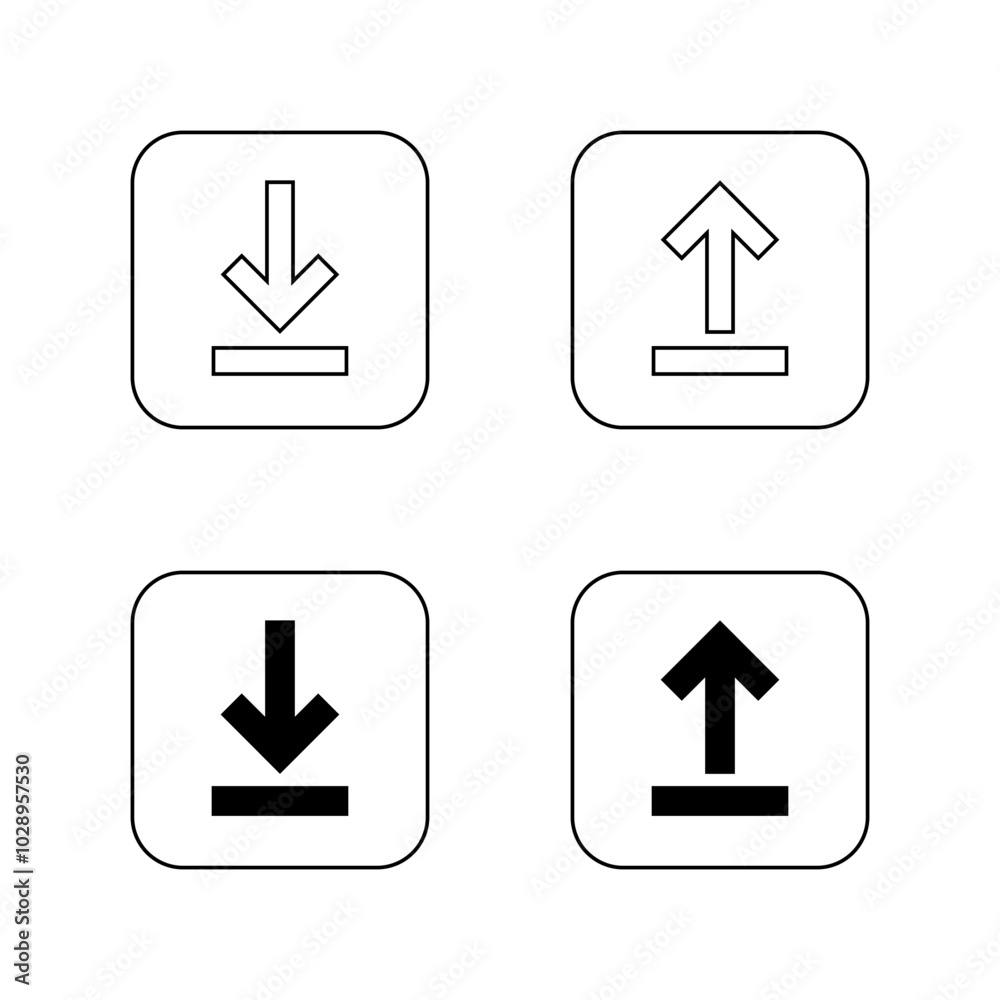 Download and upload icon on square line. Downloading and uploading concept Download and upload icon on square line. Downloading and uploading concept