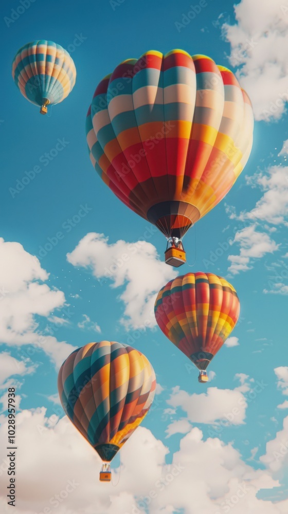 Fototapeta premium Colorful hot air balloons floating in the sky, 4K hyperrealistic photo